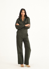 A Model Wearing Green Linen 100% Linen Dark Green Co-Ord Set, curated by Only Ethikal